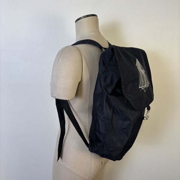 Navy Blue Drawstring Embroidered Sailboat Nautical Backpack Bag Unisex - Picture 6 of 13